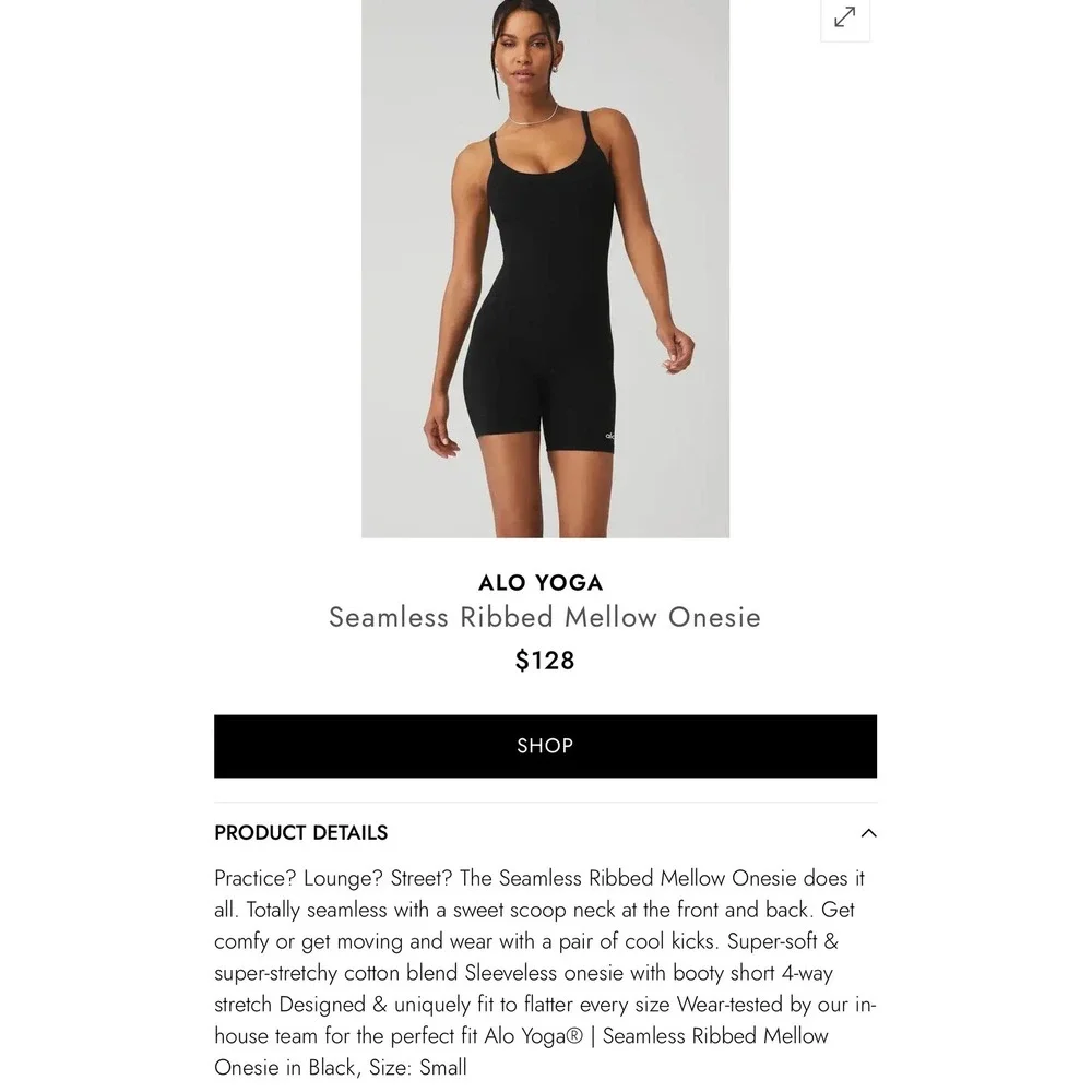 Alo Yoga Seamless Ribbed Mellow Onesie Black Romper Small W1418R